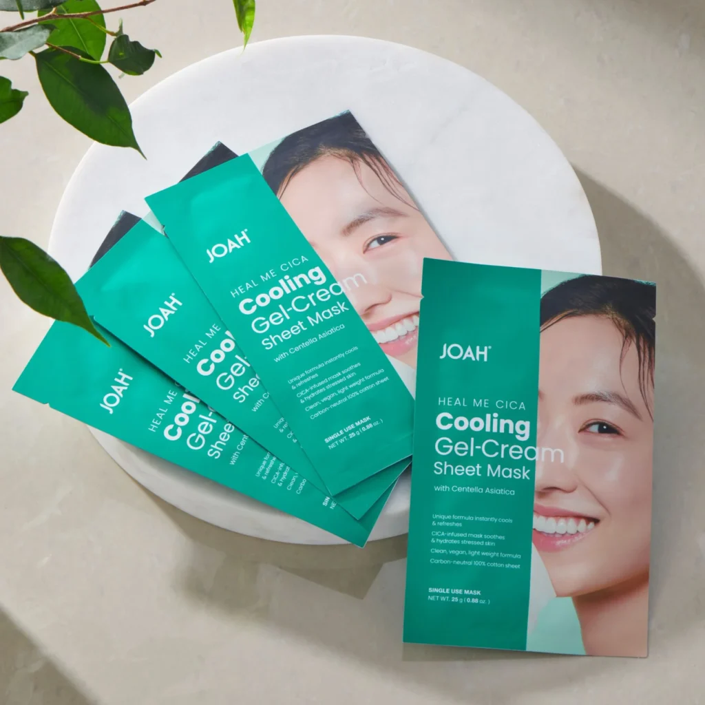 Four JOAH Cooling Gel-Cream Sheet Mask packages displayed together