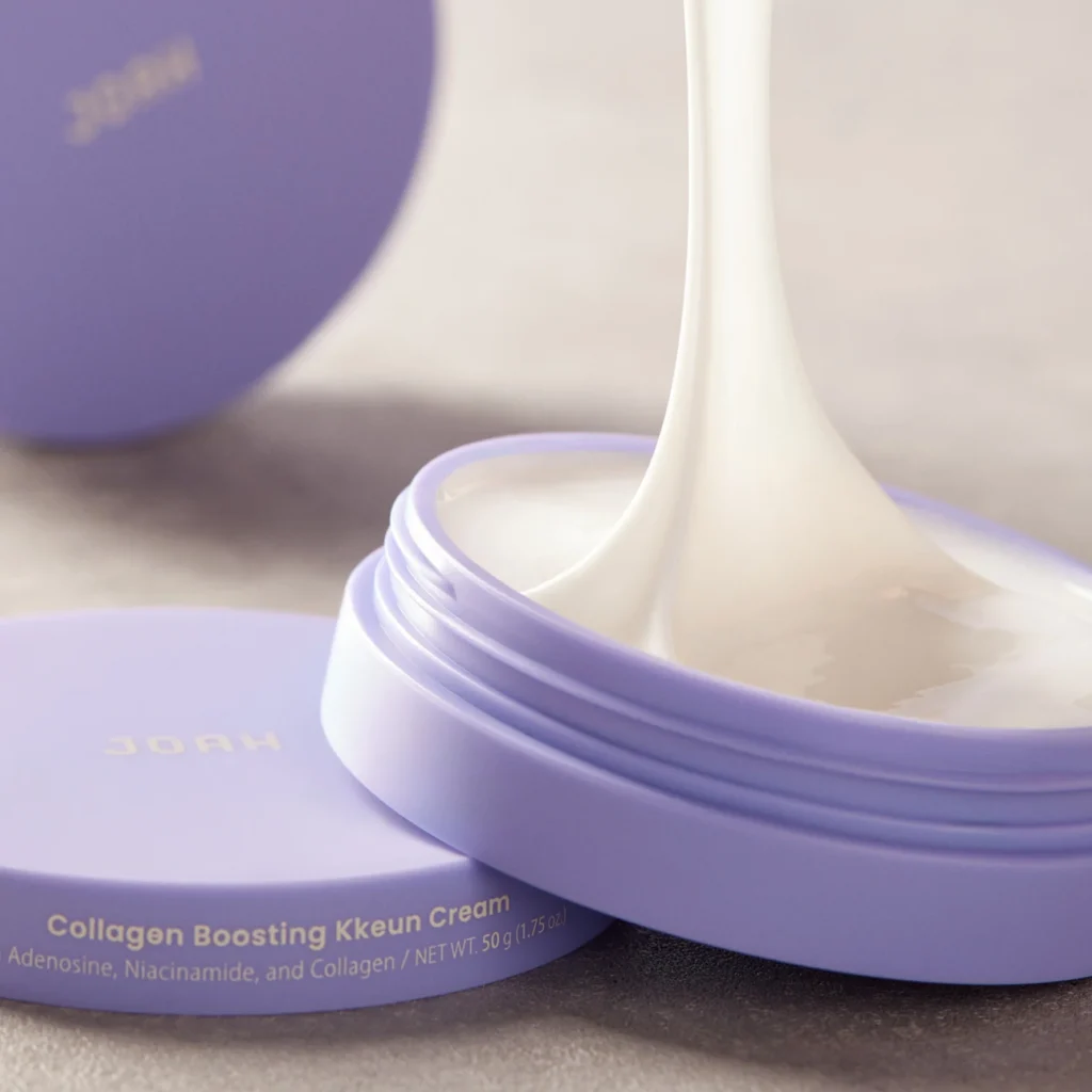 JOAH Collagen Boosting Kkeun Cream showing its distinctive stringy cream texture
