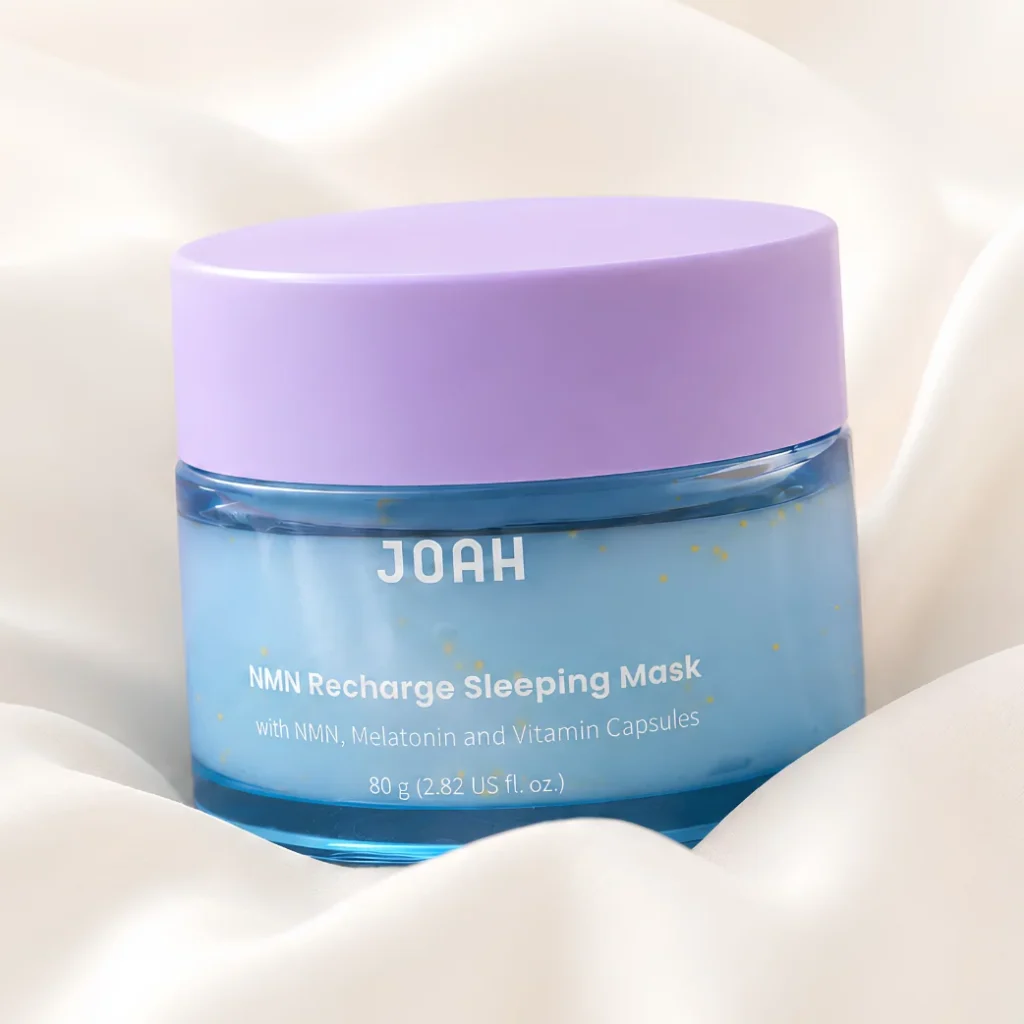 JOAH NMN Recharge Sleeping Mask in blue jar with purple lid